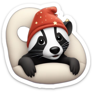 Badger with a nightcap on in a bed with sky full of stars sticker
