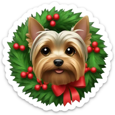 Yorkie in a Christmas wreath sticker