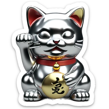 Full chrome plated solid color uncluttered maneki neko 3d sticker