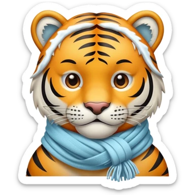 cold tiger face shivering with scarf and frost for Twitch emote sticker