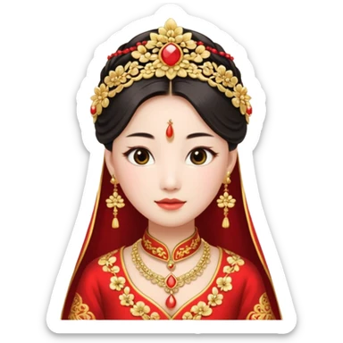 Chinese bride getup, heavy jewelary, traditional. sticker