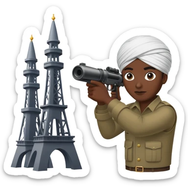 Black man wearing turban shooting at towers sticker