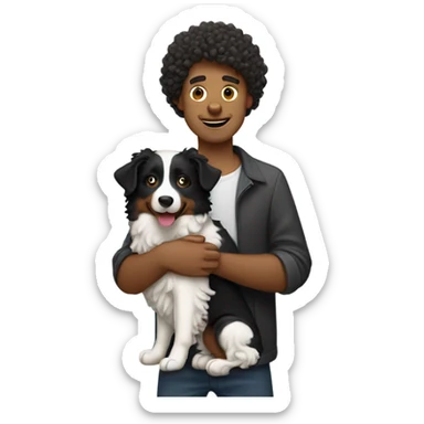 A curly-haired whiteman holding a Border Collie. sticker