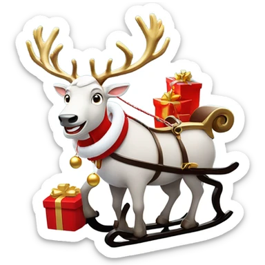A white Audi Q3 as Santa Claus’s modern sleigh, harnessed to a reindeer with a red bridle and golden bells, set in a snowy winter scene. sticker