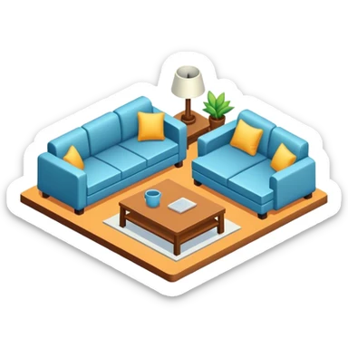 Isometric furniture factory, with sofa sticker