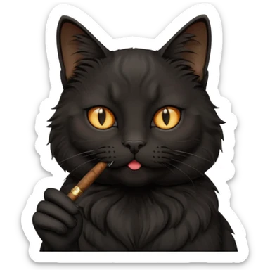 fluffy black  cat smoking a cigar sticker