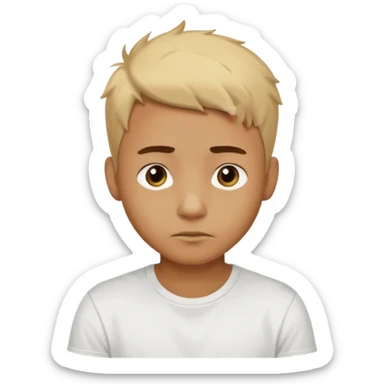 caramel skin colored Male with short buzz, messy blonde hair, large expressive golden-brown eyes, brown skin color, scar over nose, wearing a plain white t-shirt. sticker