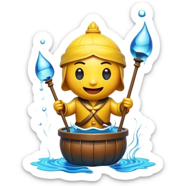 Cinematic Realistic Water Puppetry Pop Culture Emoji, depicted as a whimsical scene of traditional water puppetry rendered with dynamic textures and playful lighting. sticker