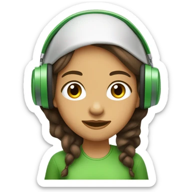 Filles au cheveu brun et les yeux vert avec un casque stéréo sur les oreille sticker