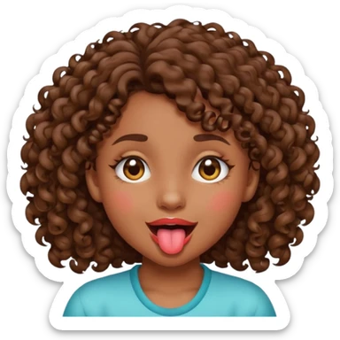 girl with medium-dark skin with curly brown hair with tongue out winking sticker