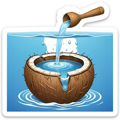 A coconut with water being poured over it. Simple line art, minimal composition showing the ritual offering. sticker