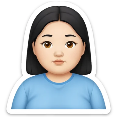 chubby asian waman round eyebrow medium black hair wear skyblue shirt  sticker