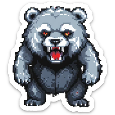 battle-scarred fluffy bear monster with fangs sticker