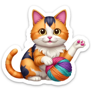 A playful cat leaning over the basket edge, reaching for a yarn ball. sticker