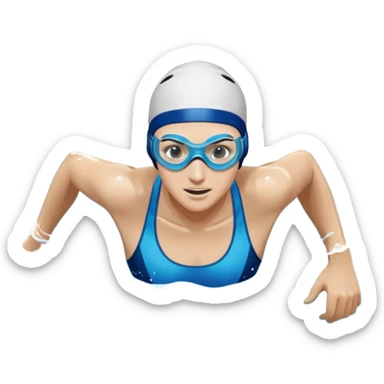 An icon showing a swimmer in mid-stroke, cutting through blue water with splashes around. The swimmer wears goggles and a swim cap, moving with power and grace. Transparent background emphasizes the athleticism, rhythm, and energy of swimming as a competitive and personal sport. sticker