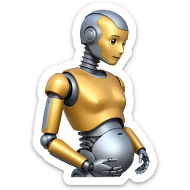 Pregnant male robot. Profile view. Facing left. 2 dimensional emoji style. sticker