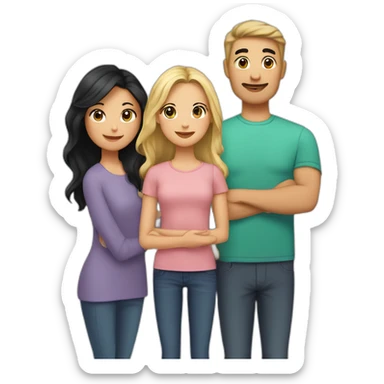 A family with a man having black hair and Asian black eyes, and a woman with blonde hair and green eyes, and a daughter with brown hair. sticker