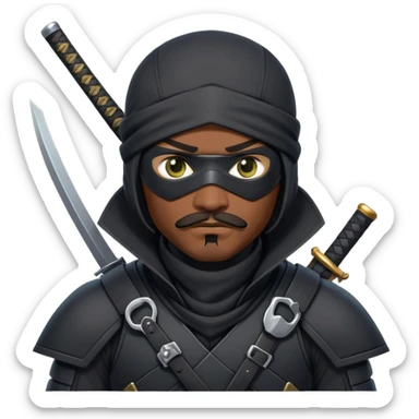 afircan-american ninja mercenary android with mustache and eye-patch sticker
