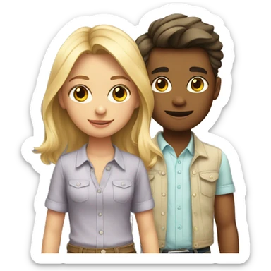 a boy and a girl in stylish shirts sticker