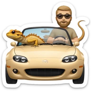 1991 Mazda Miata with a bearded dragon driving  sticker