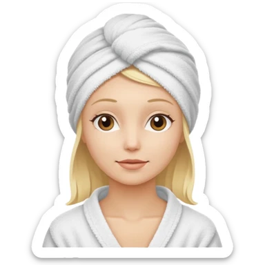 mulher branca e loira com toalha na cabeça tipo spa sticker