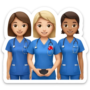 Genera un emogis de 4 enfermeras juntas sticker