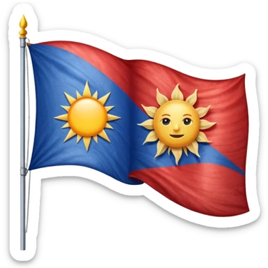 A blue , white and red flag With a sun on it and a ⚖️ sticker