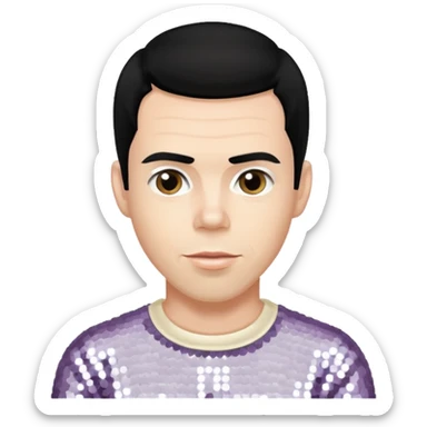 Steve O from Jackass with black hair, cream sequin outfit sticker