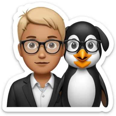  gozlük takan ve yaninda köpek olan Penguin sticker