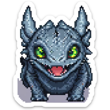 Toothless from 'How to Train Your Dragon' looking shocked, pixel art style sticker