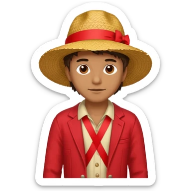 Make a guy with a straw hat and the hat has a red rebin and a red jacket and sandals and a x on he's chest sticker