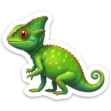 please create an animated color changing emoji that can be used as favicon . the default colour must be green and then its colour must change. the chemeleon should look to the left side. The chemeleon should look happy sticker