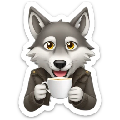 wolf drinking coffe sticker