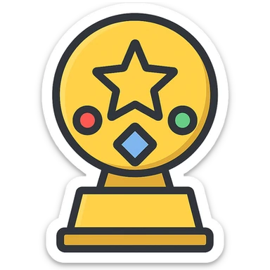 gold top category award with colorful gems, elegant minimalist flat design, award badge style, 2D flat vector, trending icon look, soft shadows, no text, isolated on white background, commercial use sticker