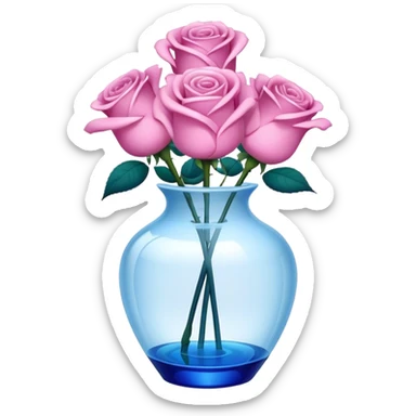 blue roses in transprent pink vase  sticker