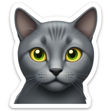 a grey cat with yellow-green eyes sticker