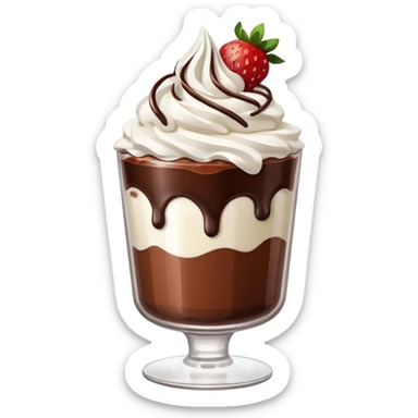 Un vaso cubierto de chocolate que arriba se vea crema batida mym y fresas encima  sticker
