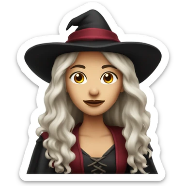 beautiful long haired witch, red, black, burgundy sticker