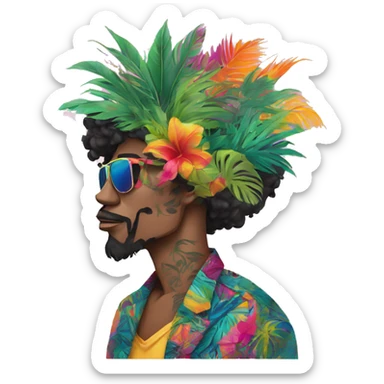 Person vaping wearing a colourful vibrant tropical patchwork of intricate vintage patterns, vape sticker