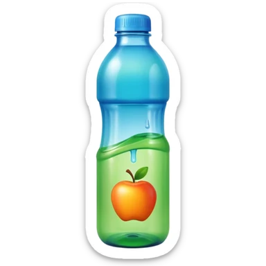 tall plastic bottle with built-in handle and screw cap, partially filled with vibrant-colored liquid (green, blue, or orange), slightly translucent body, smooth curves, clean utilitarian shape, no label, no mop, no surface, closed bottle, apple emoji style, soft lighting, subtle shadows, emoji scale sticker