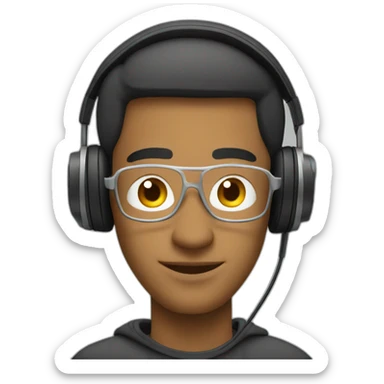 comfortable man listening to music with over ear earbuds sticker