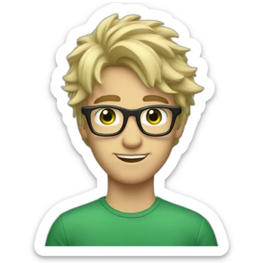 Blonde tech guy with glasses nerd green eyes messy hair sticker