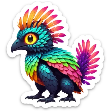 Tropical futuristic lush warm-colored neon-colored Fakémon-Trico-creature sticker