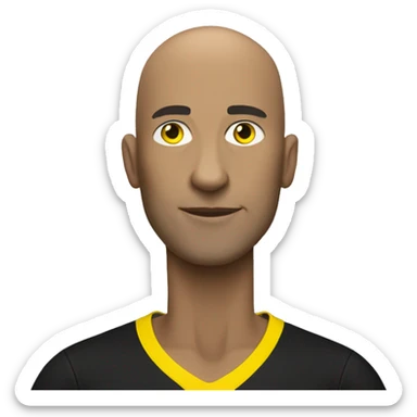 Bald soccer coach wearing black and yellow  sticker