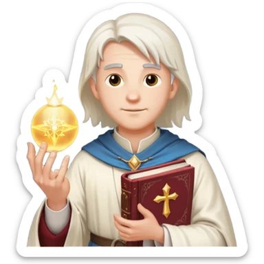 dnd cleric holding a holy book in one hand and having a ball of light in the other sticker