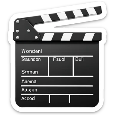 most minimal possible clapperboard, just a hint of the triangular clapper top, extreme simplification sticker