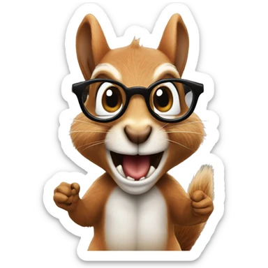 a squirrel holding an acorn, wearing glasses, screaming at the viewer that this is "fucking nuts" sticker