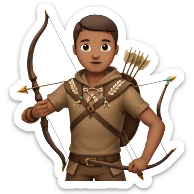 The classic hunter image with a bow and arrow on his back, dressed in brown with some animal made decorations sticker