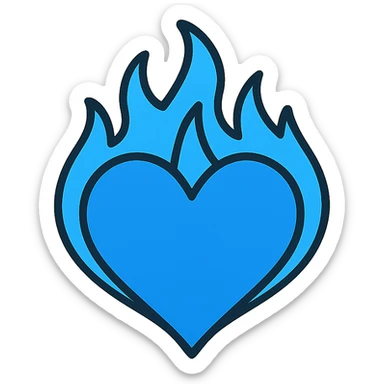 heart made of blue fire, glowing, icon style sticker