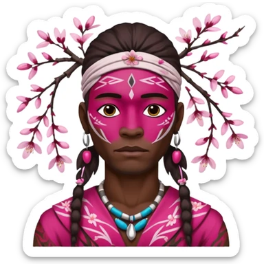 tribal man with cherry blossom sticker